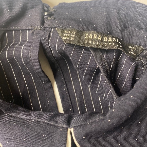 ZARA BASIC COLLECTION NAVY BLUE POLKA DOT DRESS WITH CAP SLEEVES SIZE XS - Picture 3 of 6